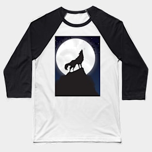 Moon and Wolf Silhouette Art Baseball T-Shirt